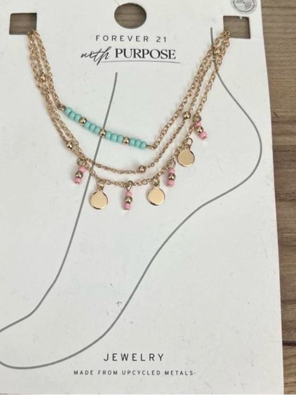 Forever 21 Gold Tone Multi-Strand Beaded Anklet Turquoise Pink Tone Beads New
